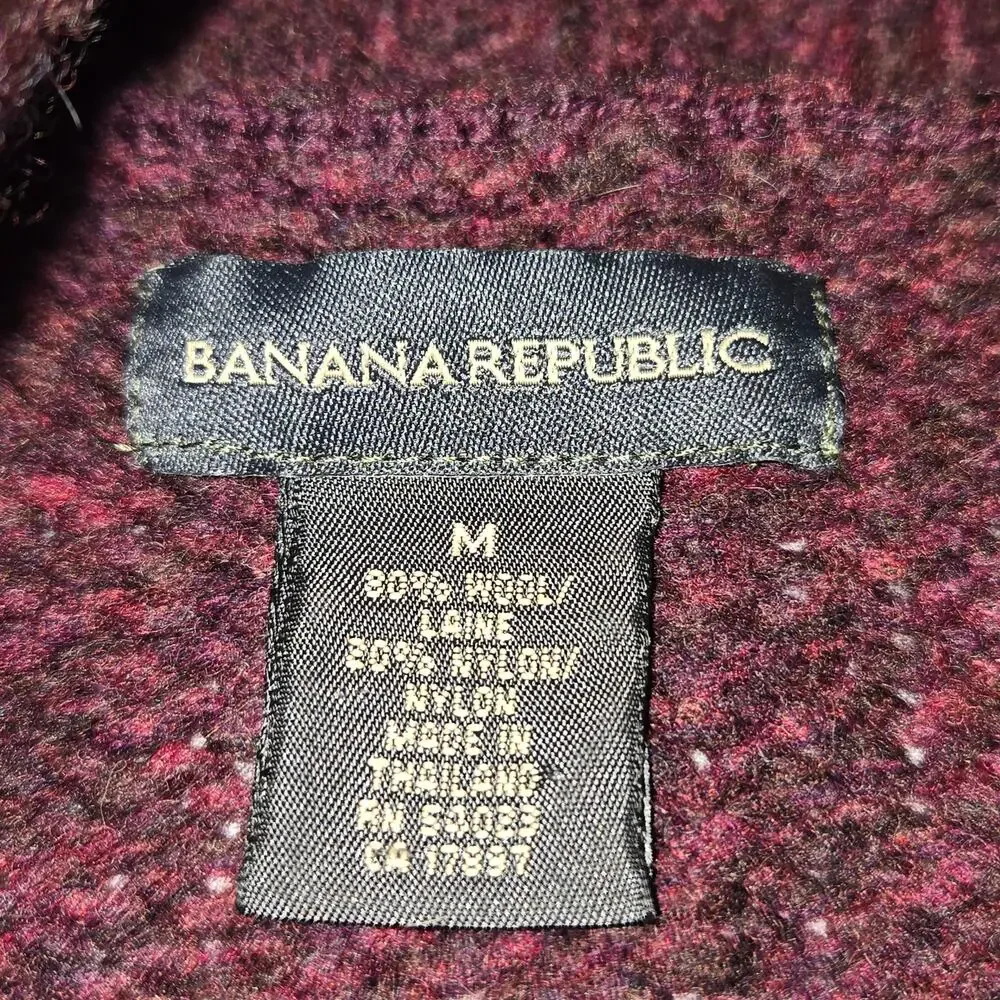 Vtg Banana Republic Women M Marled Wool‎ Ribbed Sweater Mock Neck Y2K Burgundy